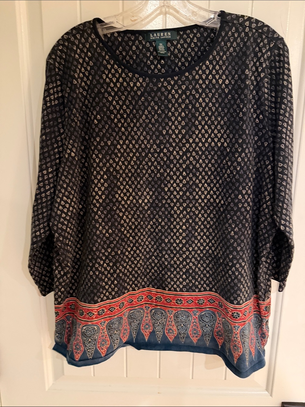 Lauren Ralph Lauren Navy Printed Border Tunic with Coral Accents